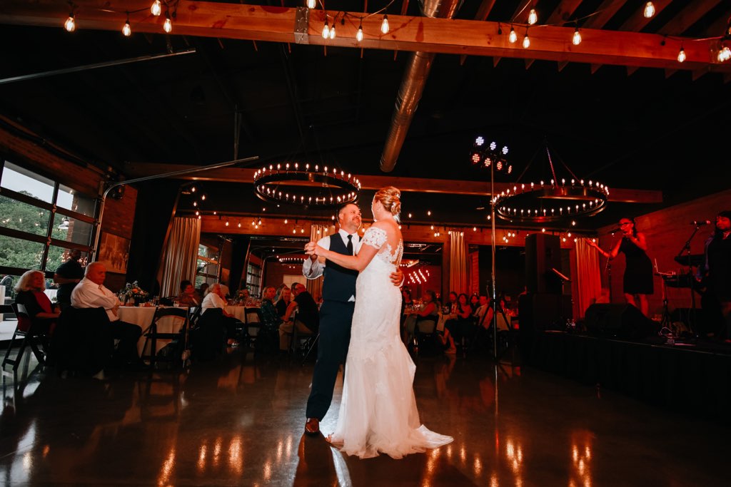 A couple dancing at their wedding