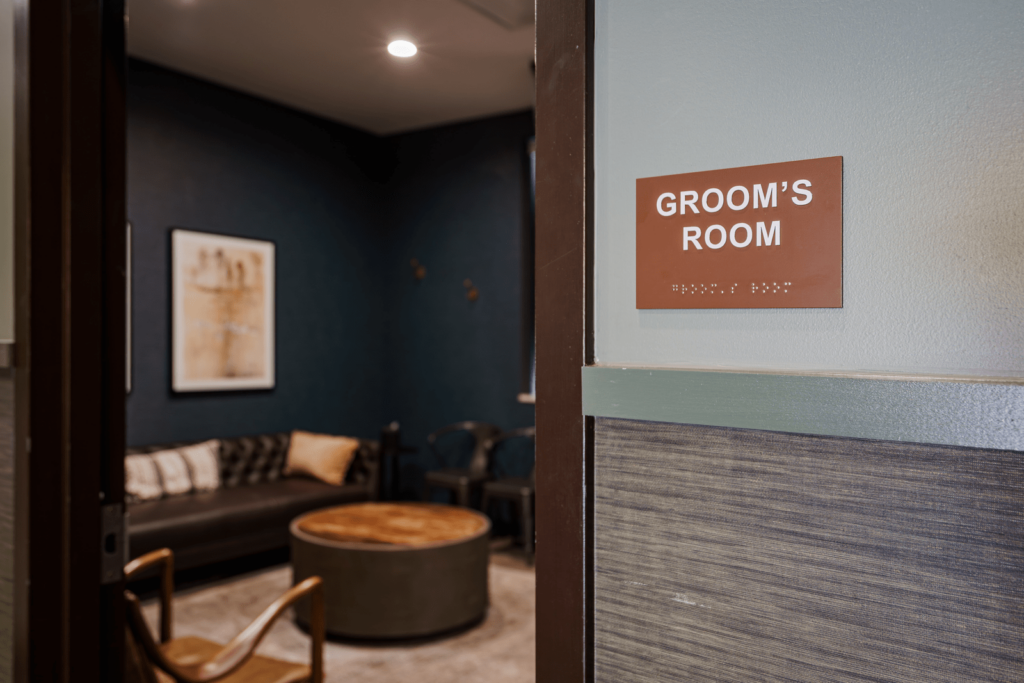 A glimpse into the Groom's Room, a space for relaxation and preparation before the rehearsal dinner.