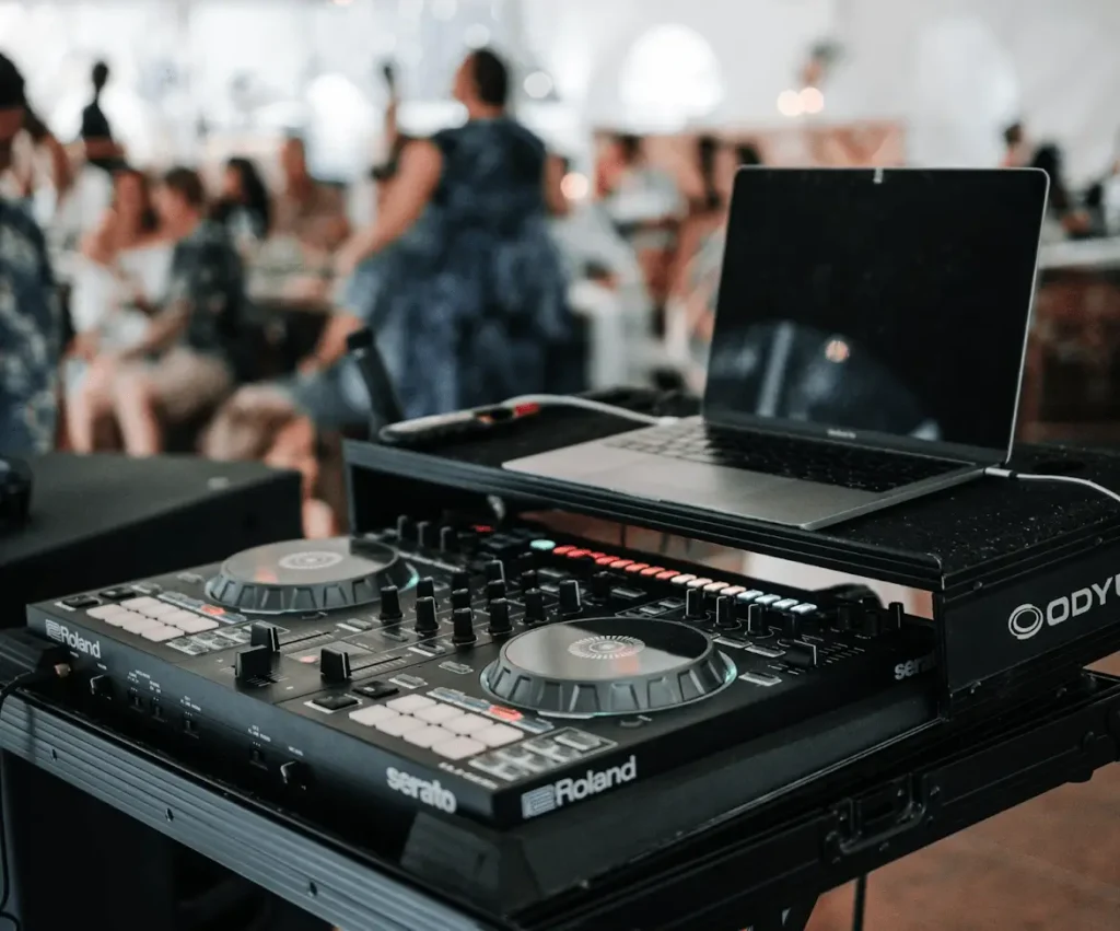 DJ setup at a lively reception venue