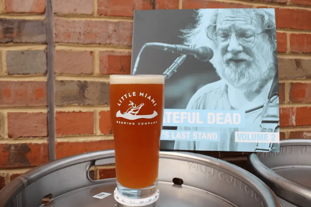 A pint of IPA from Little Miami Brewing on a keg