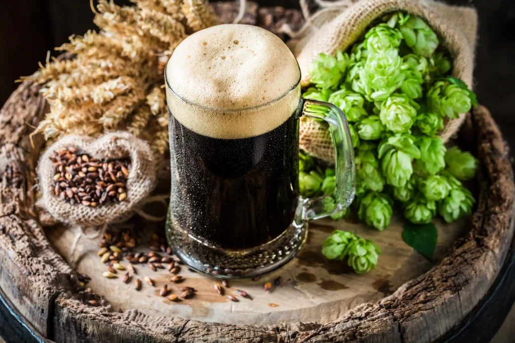 A glass of dark stout beer