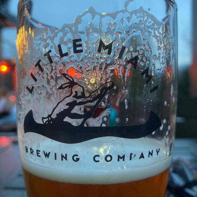 Close-up shot of a glass of Hazy IPAs from Little Miami Brewing Company.