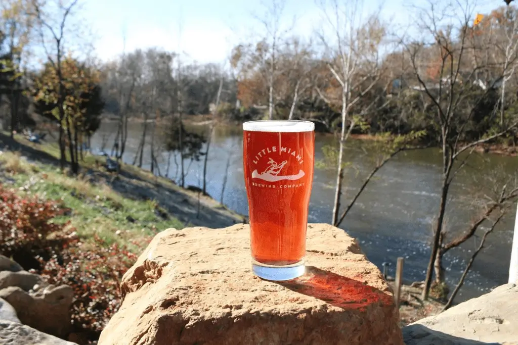 A shot of a glass of beer