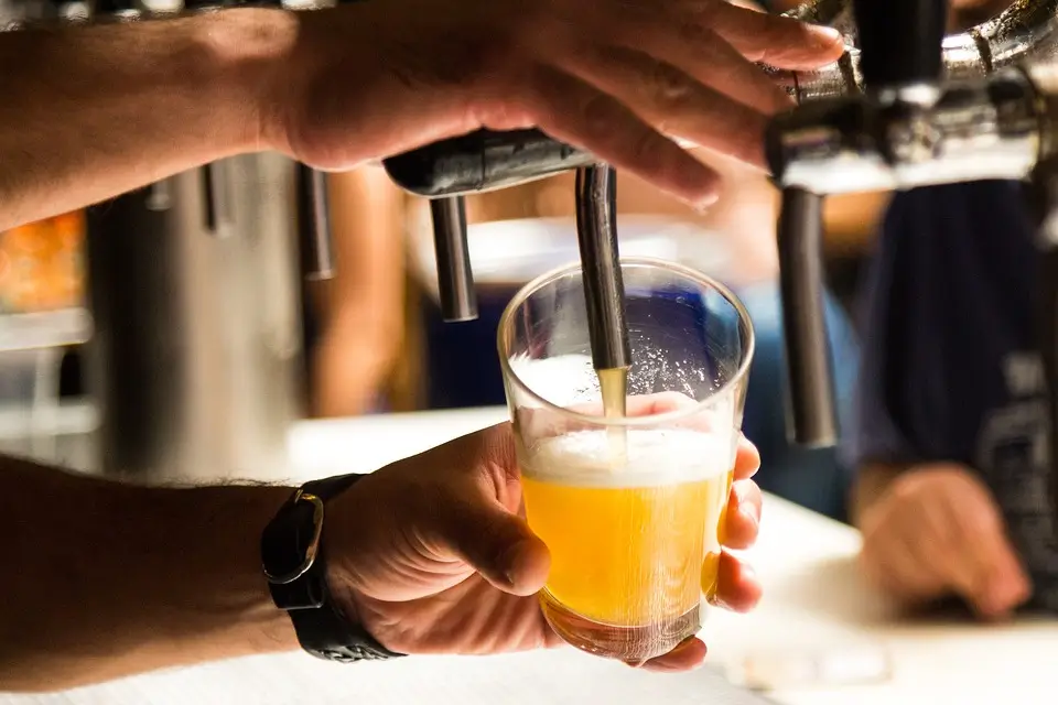 A row of draft beer glasses