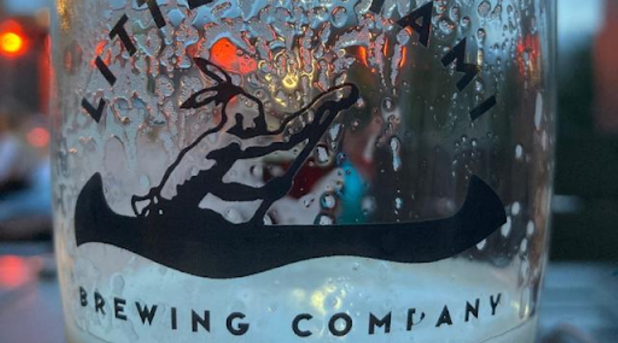 A close-up of a beer glass from Little Miami Brewing Company.
