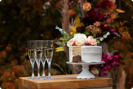 Wedding cake and champagne glasses await celebration at Little Miami Brewing Co. in Cincinnati.